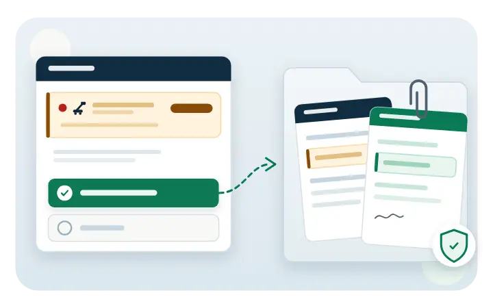 Illustration: a finding with the choice to pursue or dismiss it; the pursued finding becomes an evidence packet held for approval.